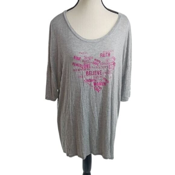 Lane Bryant Livi T Shirt Gray Breast Cancer Heart Short Sleeve Plus Size 22/24 - Picture 1 of 8